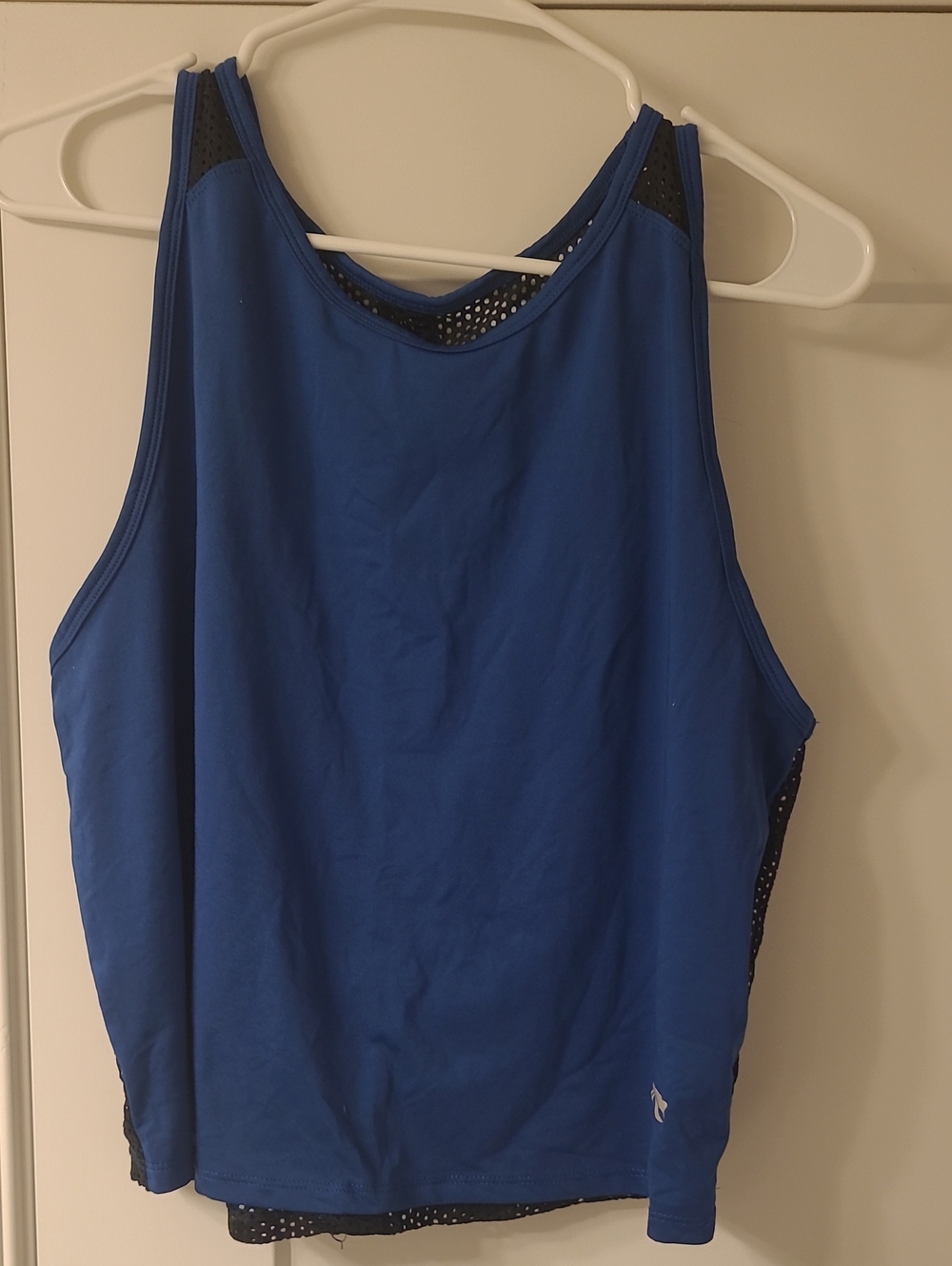 Marika Blue Tank Top with Black Mesh Accents
